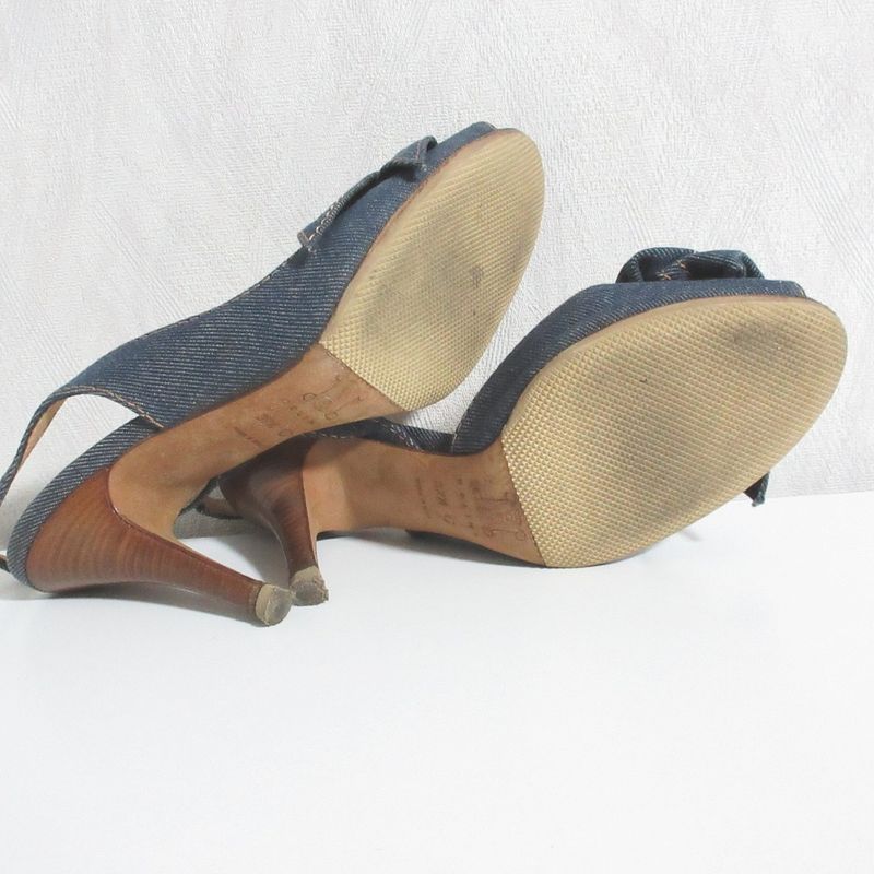 Celine Denim Ribbon Back Strap Sandals 37.5 Indigo