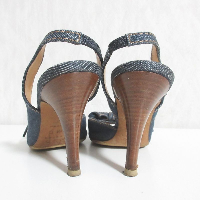 Celine Denim Ribbon Back Strap Sandals 37.5 Indigo