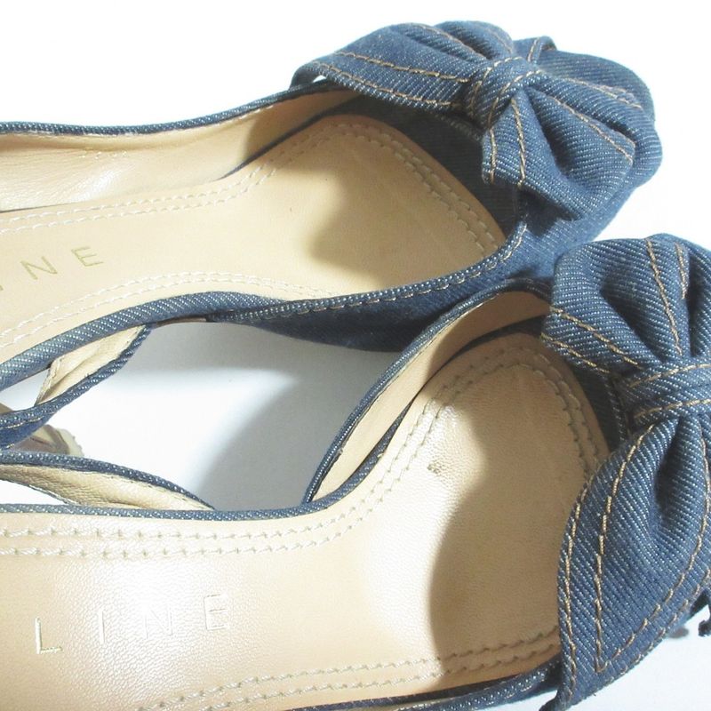Celine Denim Ribbon Back Strap Sandals 37.5 Indigo