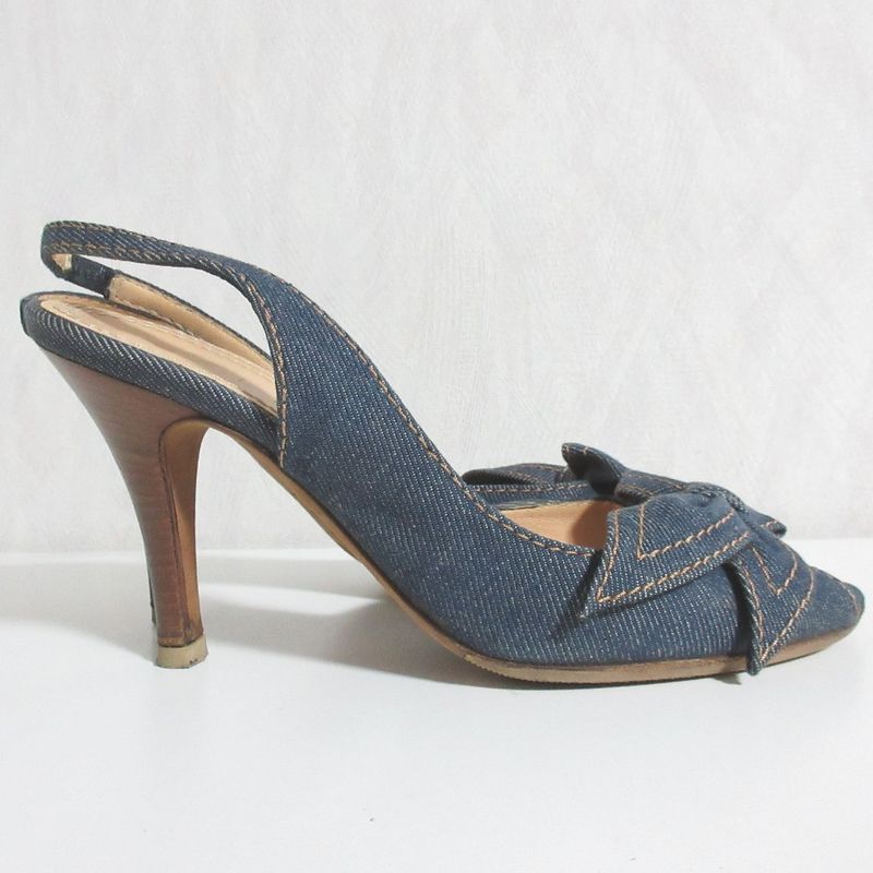 Celine Denim Ribbon Back Strap Sandals 37.5 Indigo