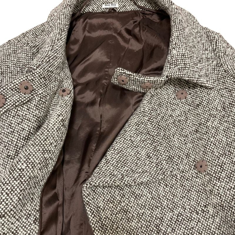 Miu Miu Tweed Jacket Coat 42 Brown White