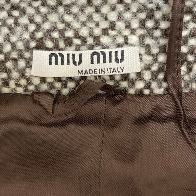 Miu Miu Tweed Jacket Coat 42 Brown White