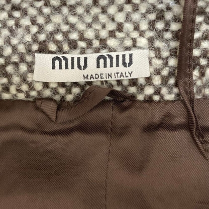 Miu Miu Tweed Jacket Coat 42 Brown White