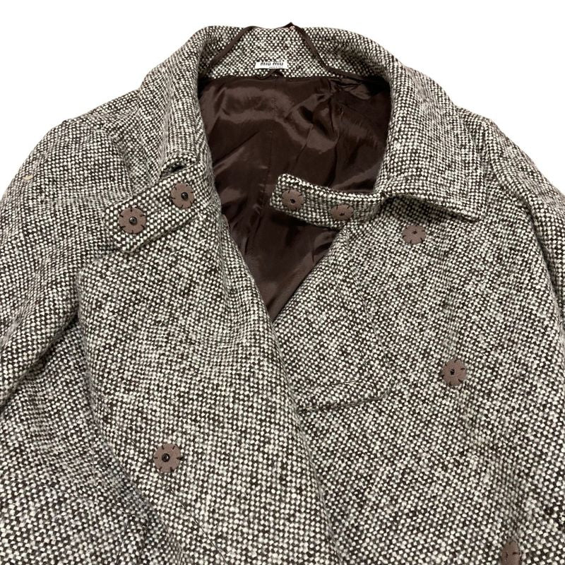 Miu Miu Tweed Jacket Coat 42 Brown White