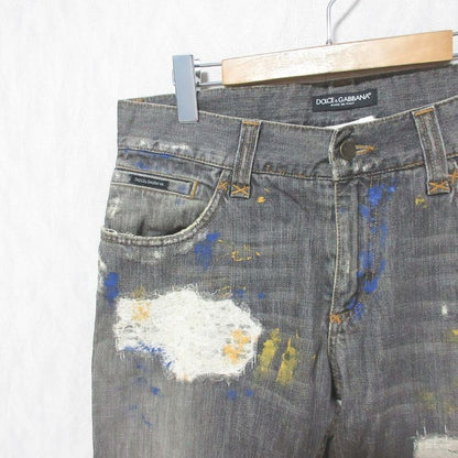 Dolce & Gabbana Painted Crushed Jeans Denim Pants Gray