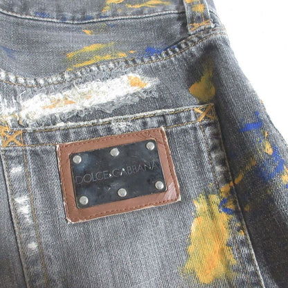 Dolce & Gabbana Painted Crushed Jeans Denim Pants Gray