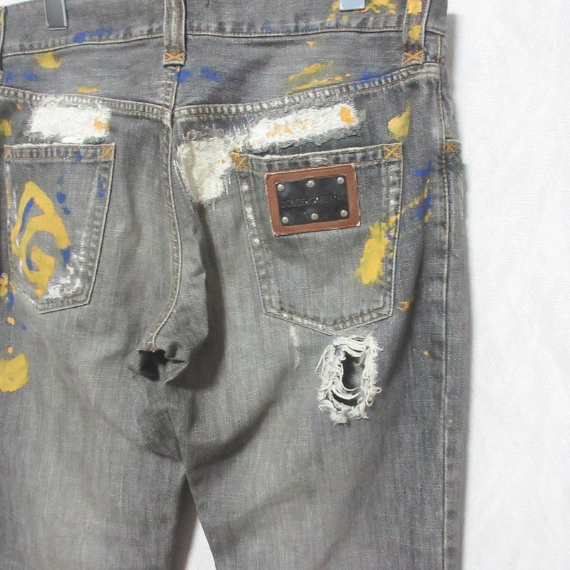 Dolce & Gabbana Painted Crushed Jeans Denim Pants Gray