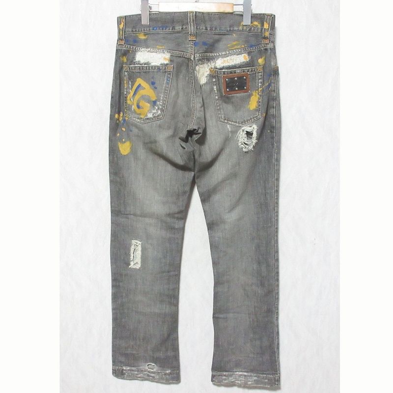 Dolce & Gabbana Painted Crushed Jeans Denim Pants Gray