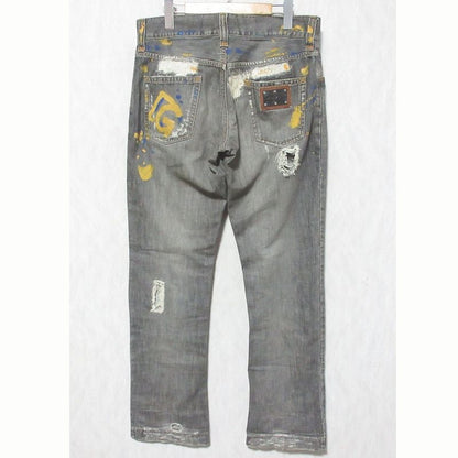Dolce & Gabbana Painted Crushed Jeans Denim Pants Gray