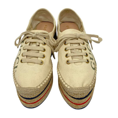Gucci Logo Webline Espadrilles Shoes 34.5 Light Beige