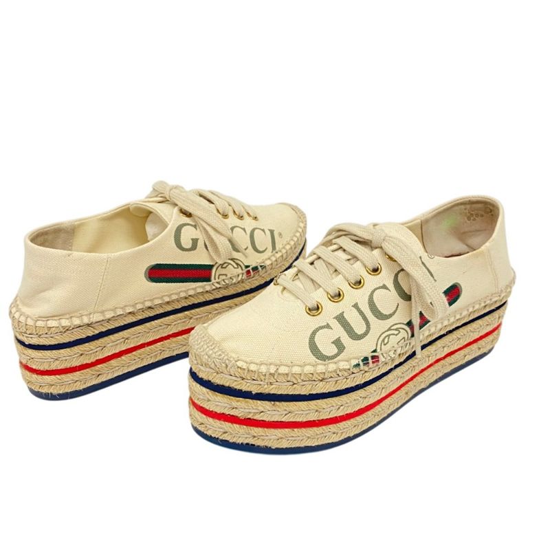 Gucci Logo Webline Espadrilles Shoes 34.5 Light Beige