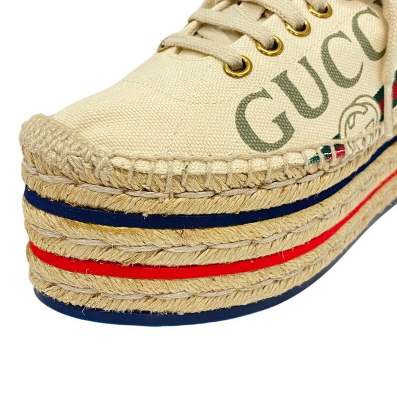 Gucci Logo Webline Espadrilles Shoes 34.5 Light Beige