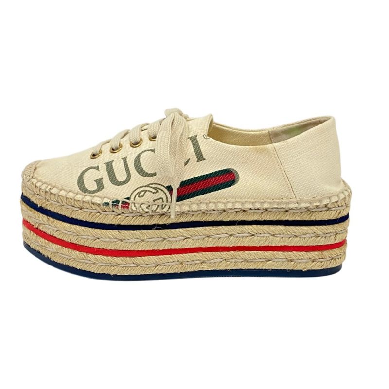 Gucci Logo Webline Espadrilles Shoes 34.5 Light Beige