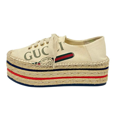 Gucci Logo Webline Espadrilles Shoes 34.5 Light Beige