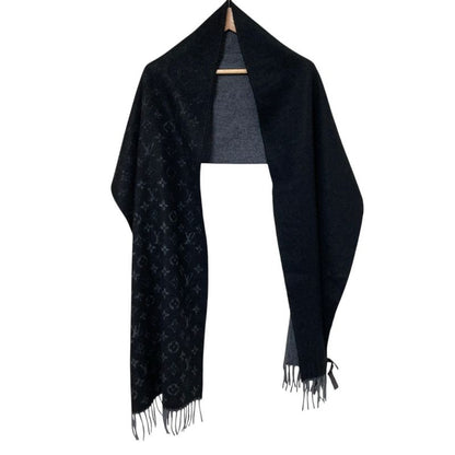 Louis Vuitton Echarpe Monogram Gradient Fringe Scarf Black Gray