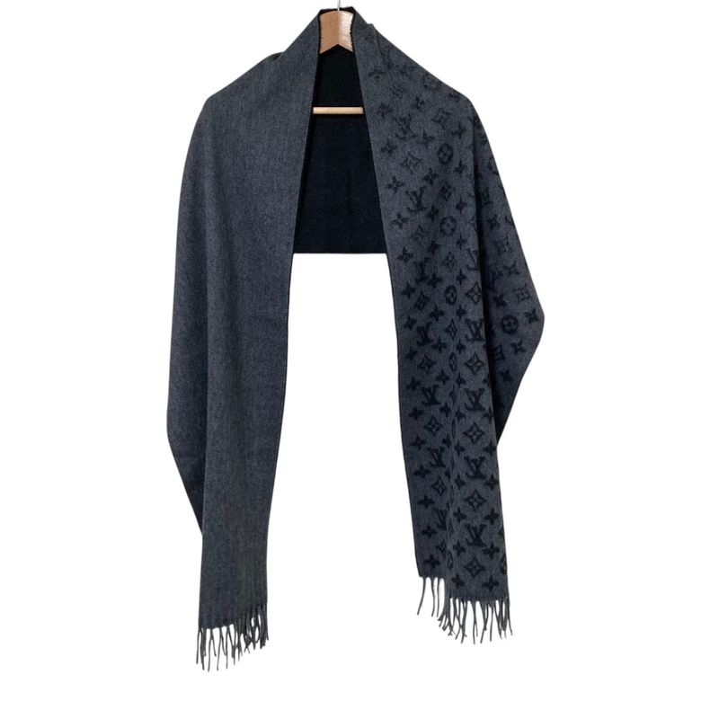 Louis Vuitton Echarpe Monogram Gradient Fringe Scarf Black Gray