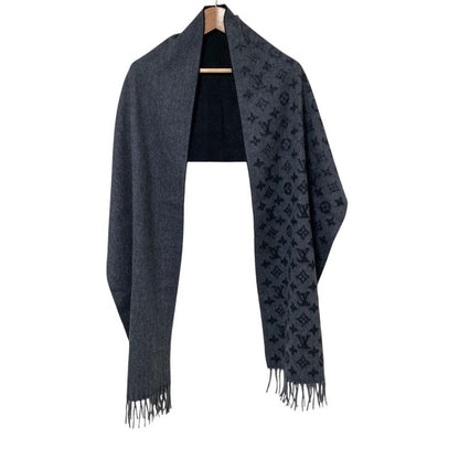 Louis Vuitton Echarpe Monogram Gradient Fringe Scarf Black Gray