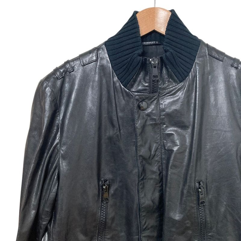 Gucci Cowhide Leather Military Jacket 50 Black