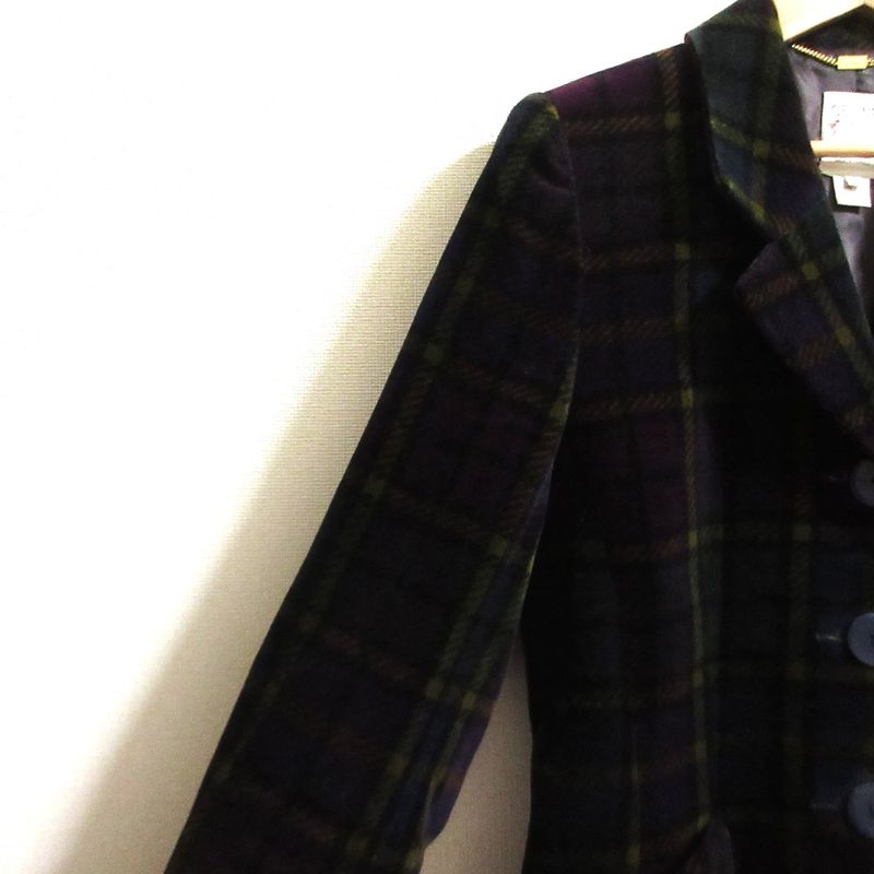 Celine Vintage Velour Check Print Long Jacket 40