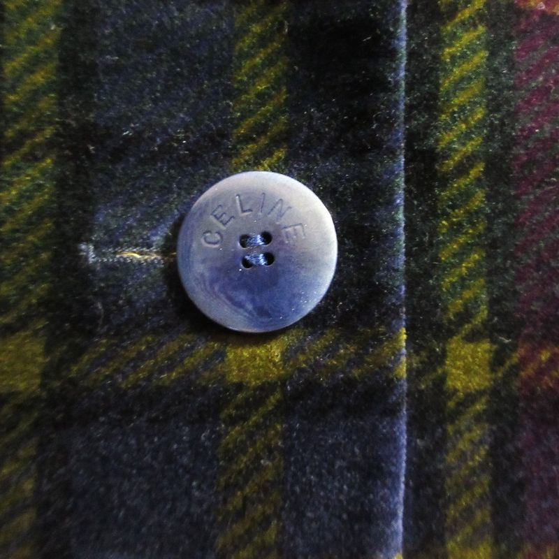 Celine Vintage Velour Check Print Long Jacket 40
