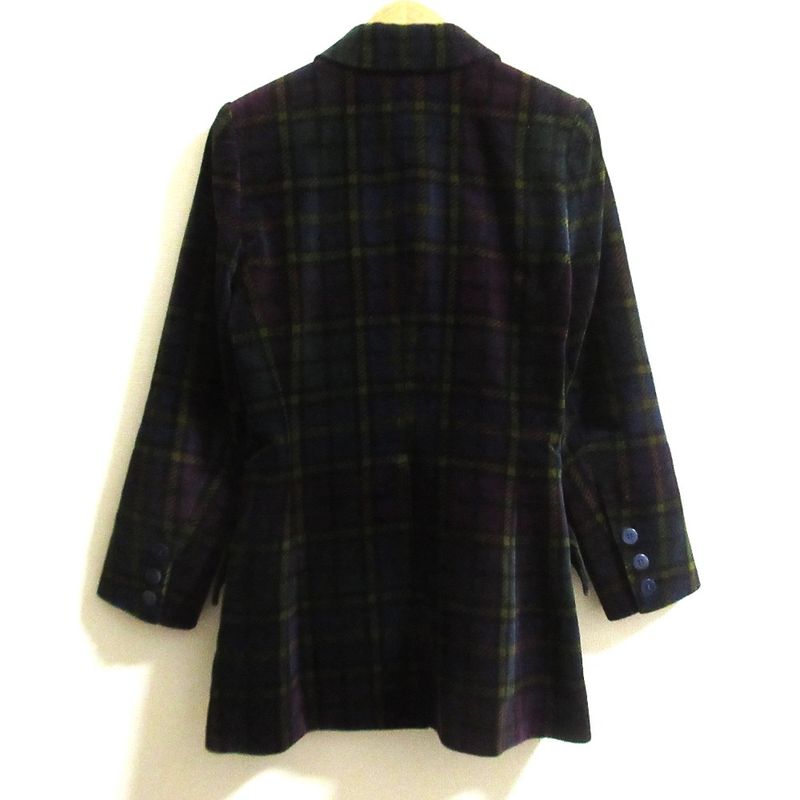 Celine Vintage Velour Check Print Long Jacket 40