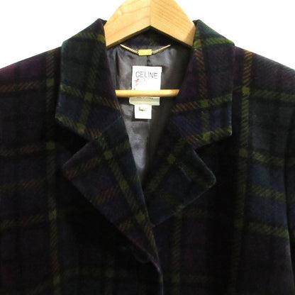 Celine Vintage Velour Check Print Long Jacket 40
