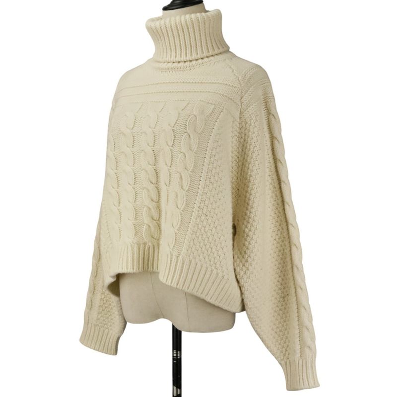 Celine Cashmere Blend Wool Chunky Cable Knit Sweater M Ivory