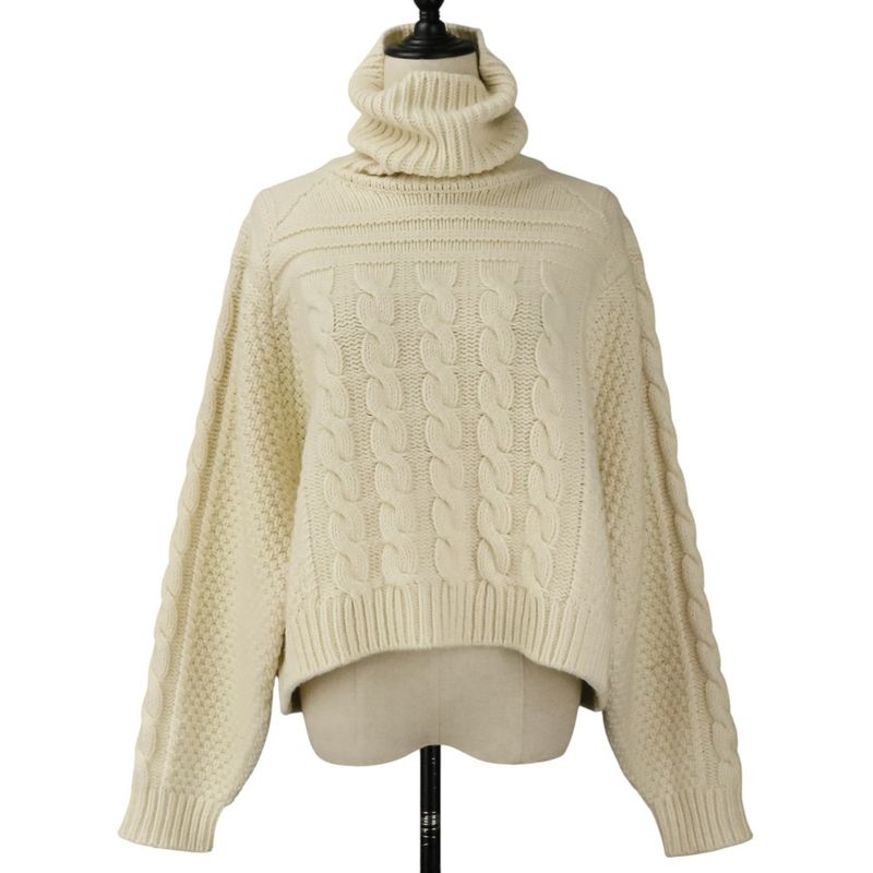 Celine Cashmere Blend Wool Chunky Cable Knit Sweater M Ivory