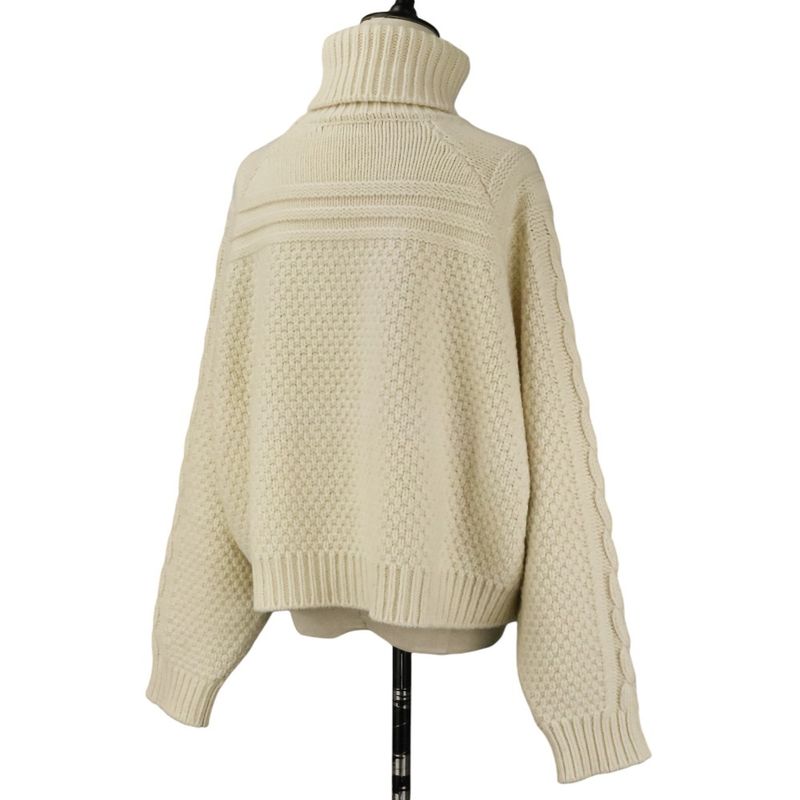 Celine Cashmere Blend Wool Chunky Cable Knit Sweater M Ivory