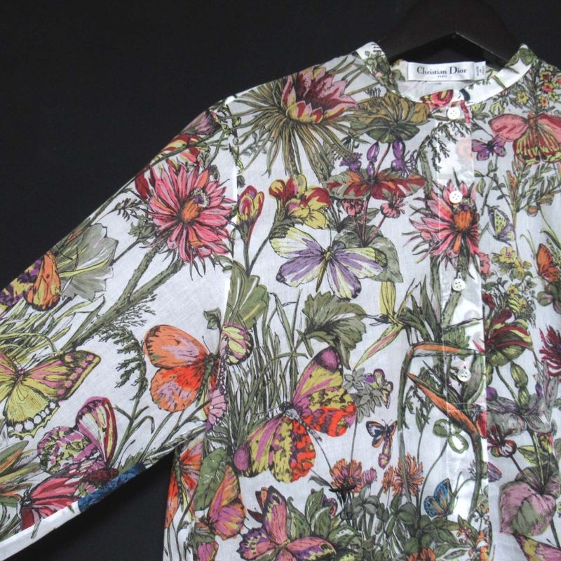 Dior Mexico Millefio Rimochi Bee Embroidery Flower Print Pullover Blouse White