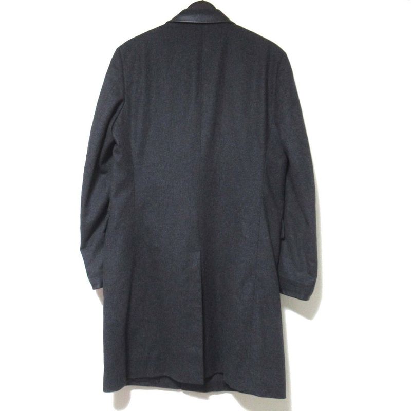 Hermes Phantom Technique Leather Trim Wool Chesterfield Coat 50 Charcoal Grey