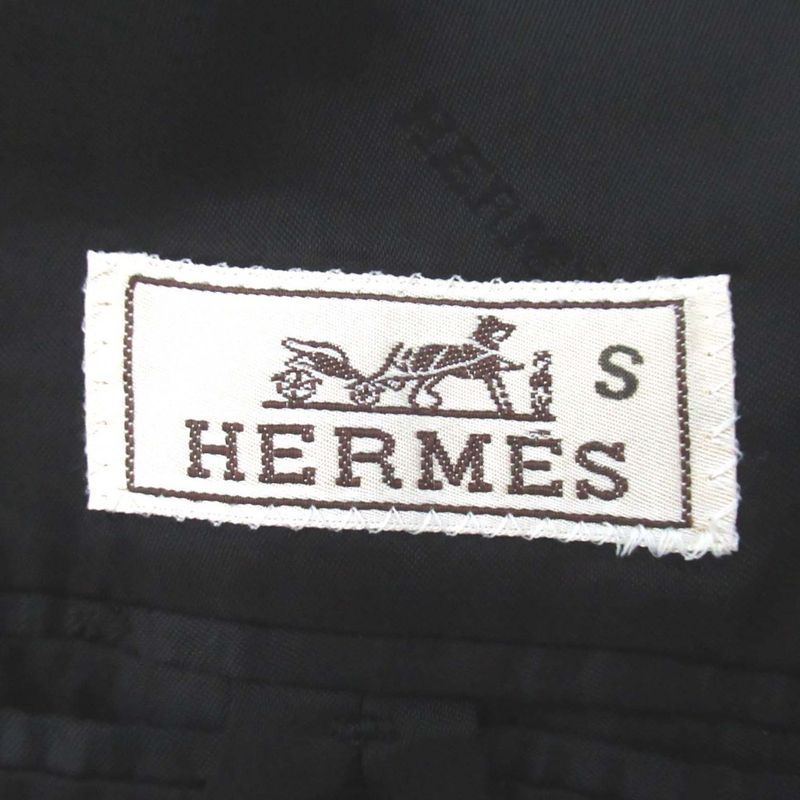 Hermes Phantom Technique Leather Trim Wool Chesterfield Coat 50 Charcoal Grey