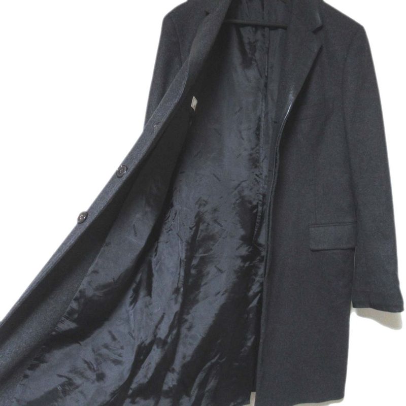 Hermes Phantom Technique Leather Trim Wool Chesterfield Coat 50 Charcoal Grey