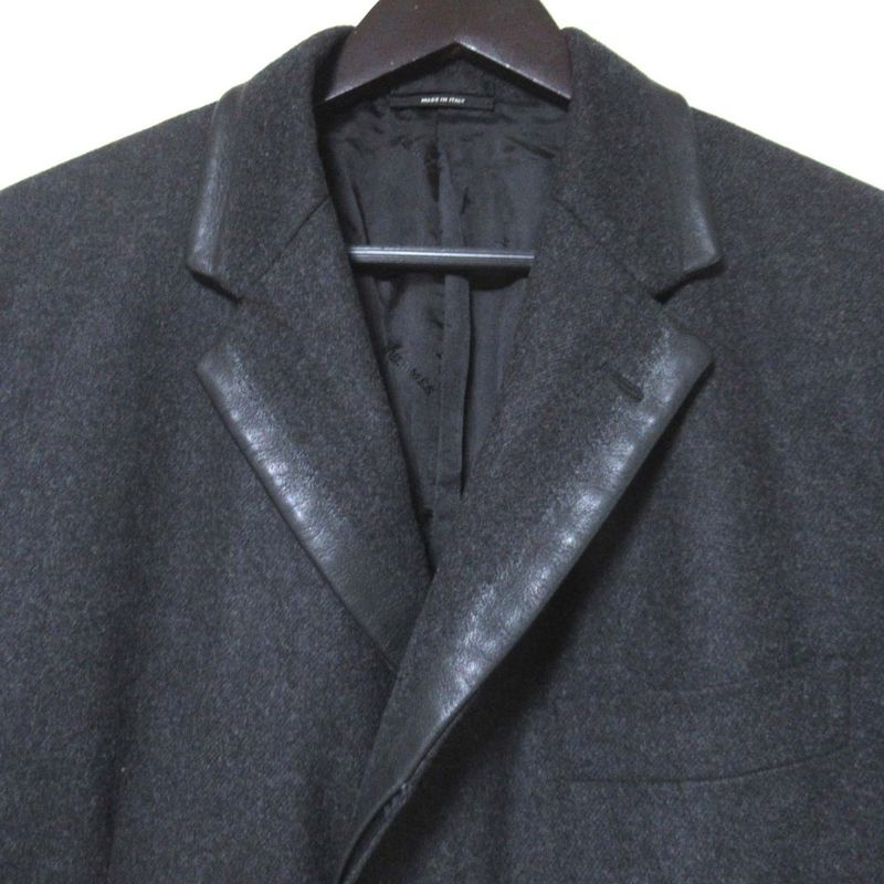 Hermes Phantom Technique Leather Trim Wool Chesterfield Coat 50 Charcoal Grey