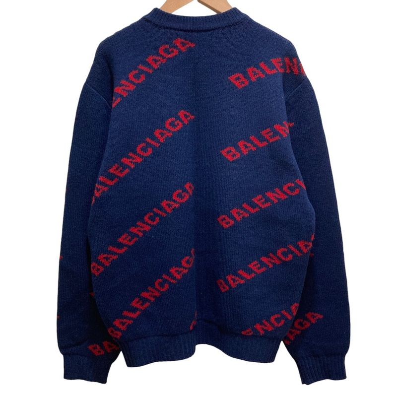 Balenciaga Logo Jacquard Knit Sweater S Navy