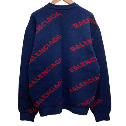 Balenciaga Logo Jacquard Knit Sweater S Navy