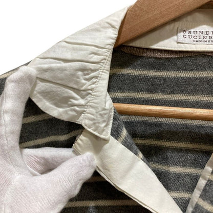 Brunello Cucinelli Border Cashmere Knit Blouse Shirt M Gray