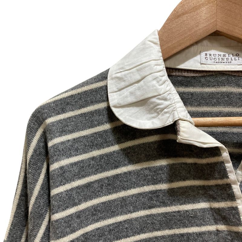 Brunello Cucinelli Border Cashmere Knit Blouse Shirt M Gray
