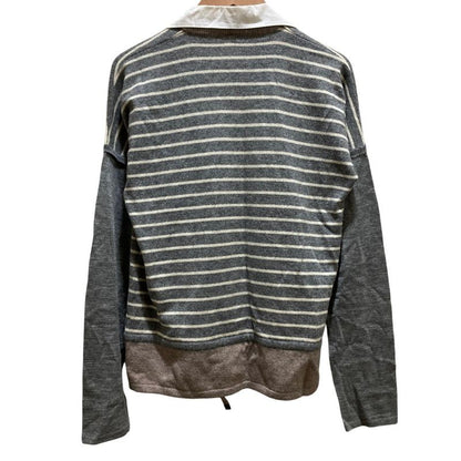 Brunello Cucinelli Border Cashmere Knit Blouse Shirt M Gray