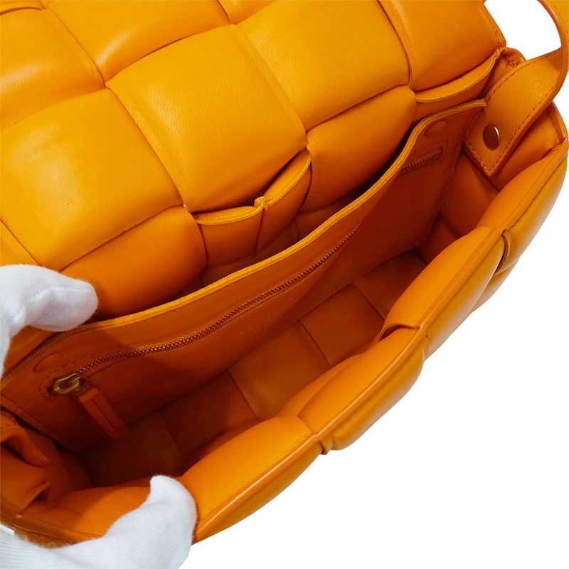 Bottega Veneta Cassette Shoulder Bag Leather Orange Crossbody Braided