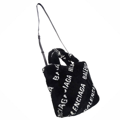 Balenciaga Shoulder Bag Everyday 2-Way Faux Fur Black Logo