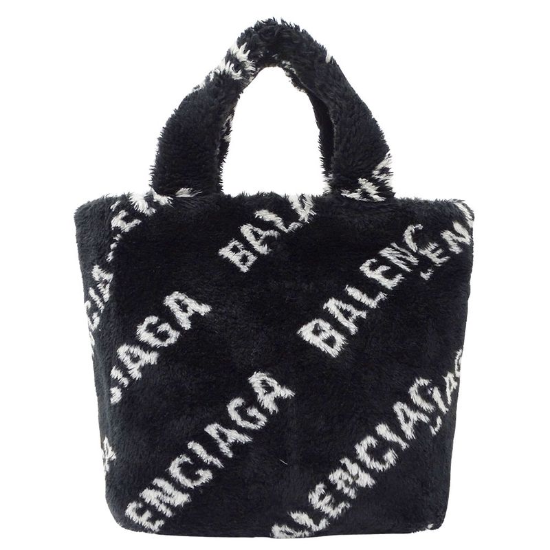 Balenciaga Shoulder Bag Everyday 2-Way Faux Fur Black Logo