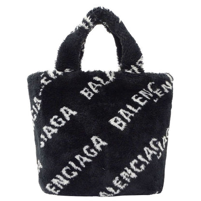 Balenciaga Shoulder Bag Everyday 2-Way Faux Fur Black Logo