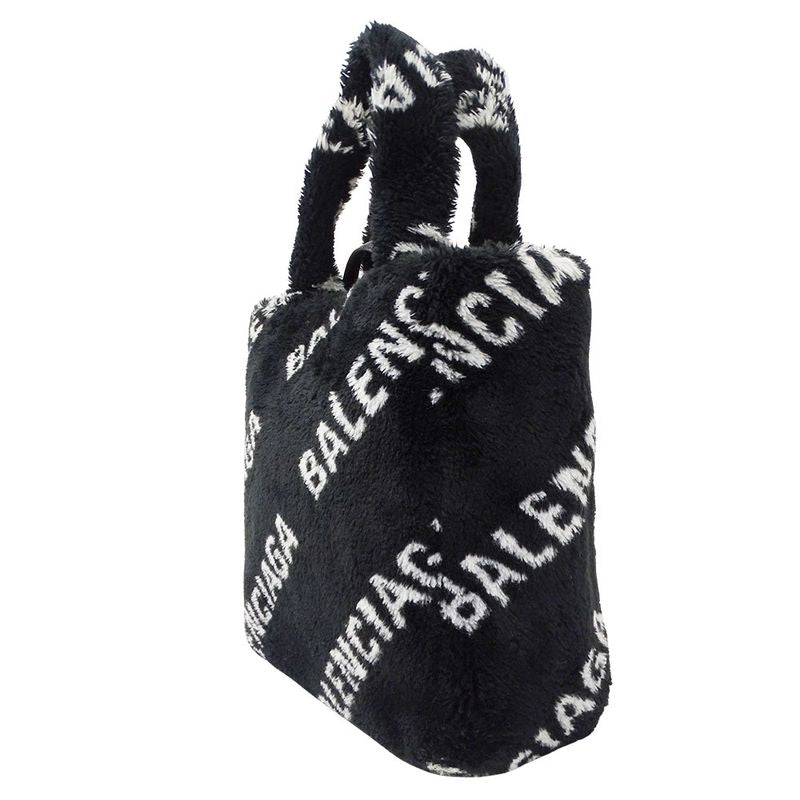 Balenciaga Shoulder Bag Everyday 2-Way Faux Fur Black Logo