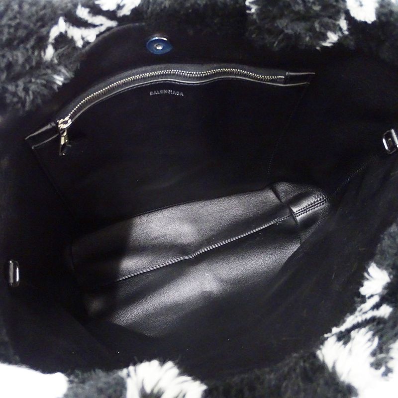 Balenciaga Shoulder Bag Everyday 2-Way Faux Fur Black Logo