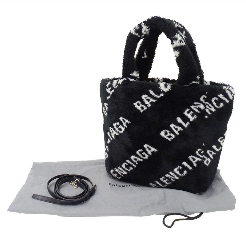 Balenciaga Shoulder Bag Everyday 2-Way Faux Fur Black Logo
