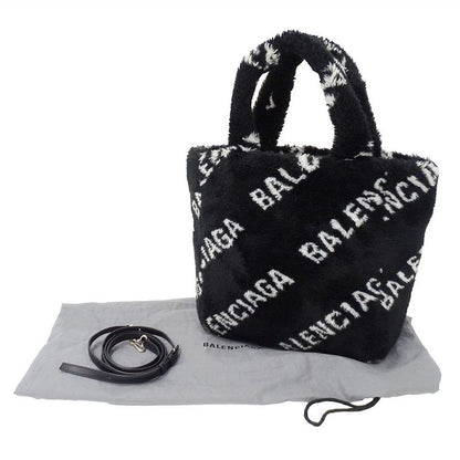 Balenciaga Shoulder Bag Everyday 2-Way Faux Fur Black Logo