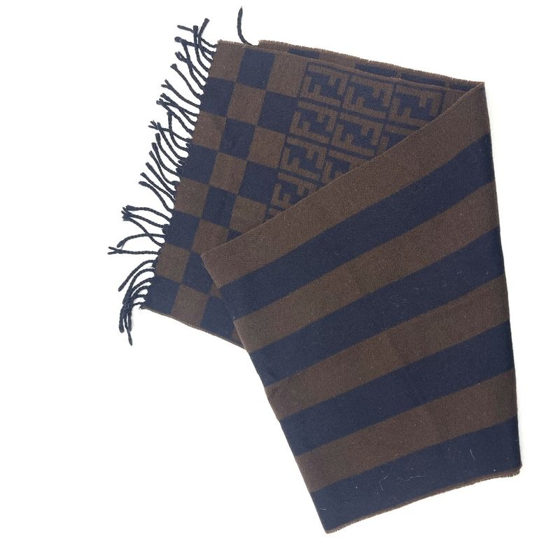 Fendi Scarf Zucca Pattern Pecan Wool Navy