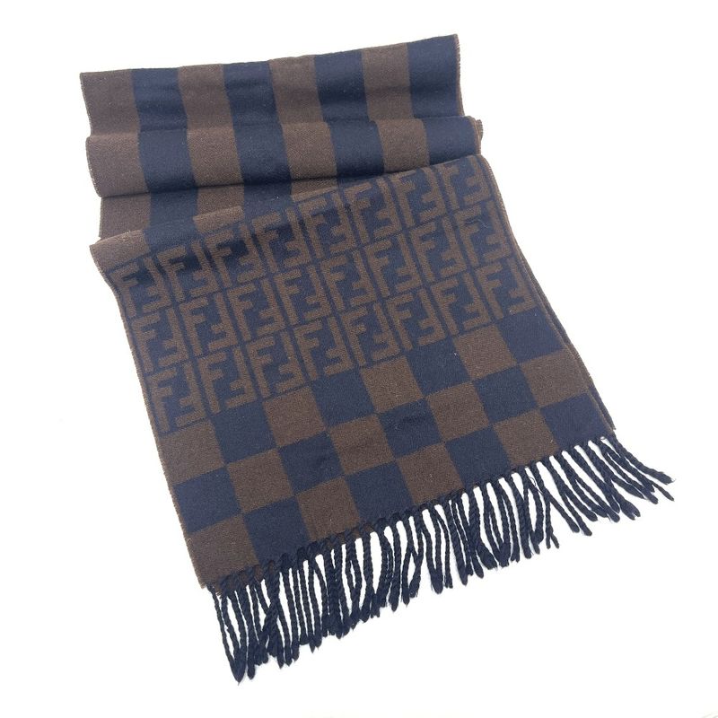 Fendi Scarf Zucca Pattern Pecan Wool Navy