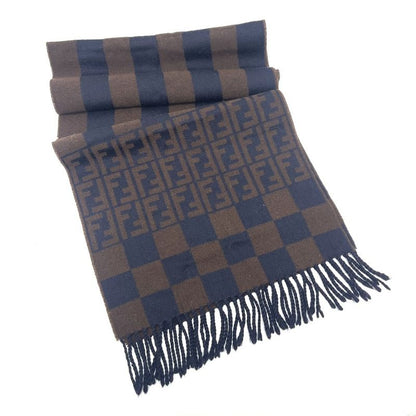 Fendi Scarf Zucca Pattern Pecan Wool Navy